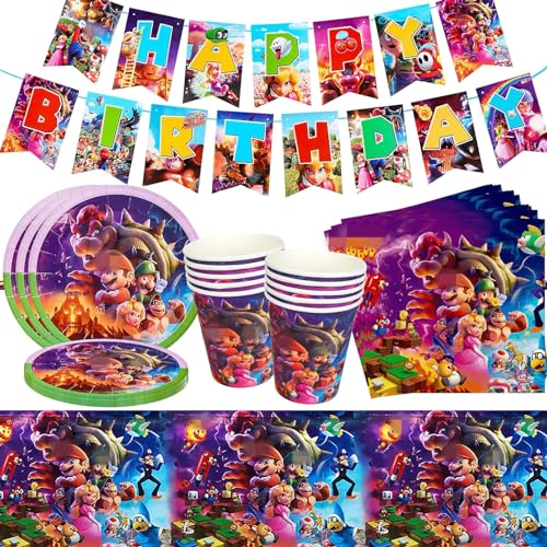 Super Mario Partygeschirr, 42 PCS Super Mario Partygeschirr Kindergeburtstag Party Set, Gebutstag Party Set, für Kinder Geburtstag Deko Party Supplies von GUBOOM