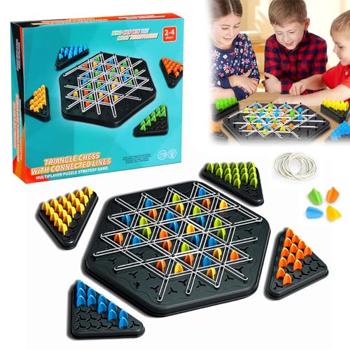 GUBOOM Triggle Spiel Gummibänder, Triggle Spiel, Lustiges Ketten Dreieck Spiel, Spiel mit Gummibändern Dreieck, Brain Games Triggle Dreiecksschach-Brettspiel für 2-4 Personen von GUBOOM