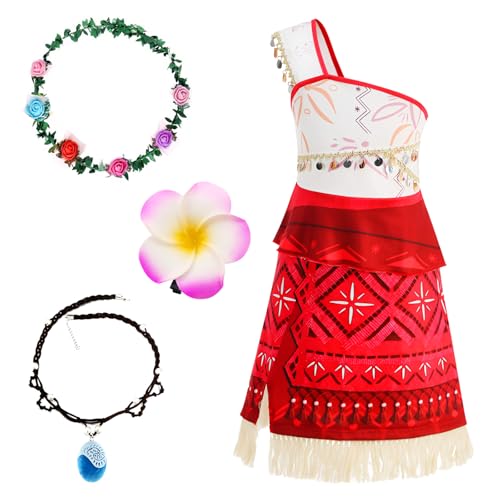 GUBOOM Vaiana Kostüm Kinder, Vaiana Kostüm Mädchen mit Halskette, einer Blumenkrone, einer Haarspange, Moana Kostüm Mädchen, Prinzessin Vaiana Kostüm Kleid für Karneval Cosplay Geburtstag (120CM) von GUBOOM