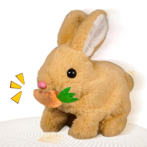 Hüpfendes Kaninchen Spielzeug, Jouet de Lapin électrique, Ostern Plüschhase, Interaktives elektronisches Haustier, Jouet de Lapin pour Enfants mit Sound Ohren und Nase bewegen sich für Kinder (Braun) von GUBOOM