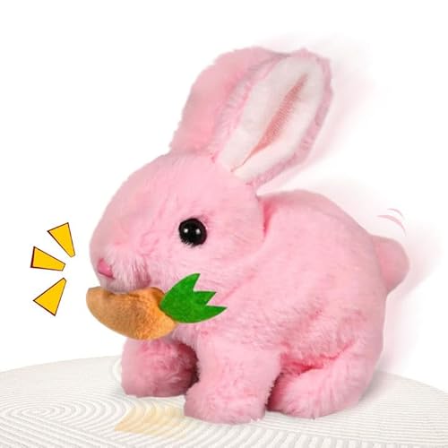 Hüpfendes Kaninchen Spielzeug, Jouet de Lapin électrique, Ostern Plüschhase, Interaktives elektronisches Haustier, Jouet de Lapin pour Enfants mit Sound Ohren und Nase bewegen sich für Kinder (Rosa) von GUBOOM