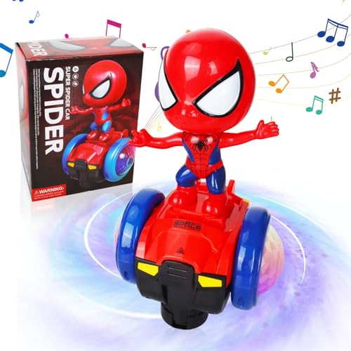 Spider Man Fahrzeug, Spider Man Figur, Action-Figur Fahrzeuge Spielzeug Elektrische Licht Musik 360 ° Rotating Kühle, Spiderman LED Auto Spielzeug für Kinder Geburtstagsgeschenk von GUBOOM