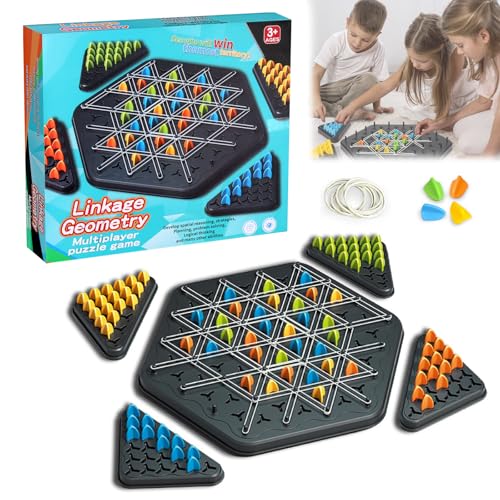 Triggle Spiel, Triggle Spiel Gummibänder, Dreiecksschachbrett Strategie Brettspiel, Ketten Dreieck Spiel, Triggle Dreiecksschach Brettspiel für Kinder Erwachsenen (2-4 Spieler) von GUBOOM