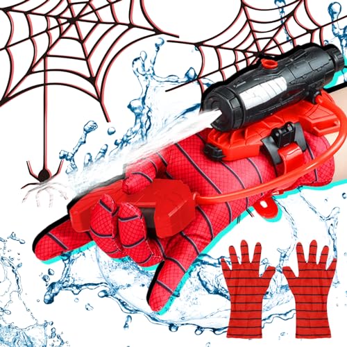 Wasserpistole Spielzeug für Kinder Spiderman Wasserpistole Launcher, Spiderman Launcher wasserpistole + 2 Pcs Spiderman Handschuhe, für Pools,Strände und Wasserschlachten im Freien von GUBOOM