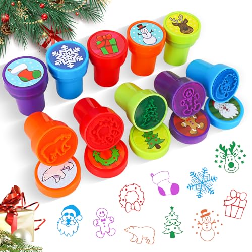 Weihnachtsstempel Kinder, 10 Stück Stempel Weihnachten Kinder, Stempelset Weihnachten Kinder, Kinderstempel Weihnachten, Stempel Tiere, Kinderstempel ab 2-13 Jahr, Weihnachten für Partygeschenke von GUBOOM