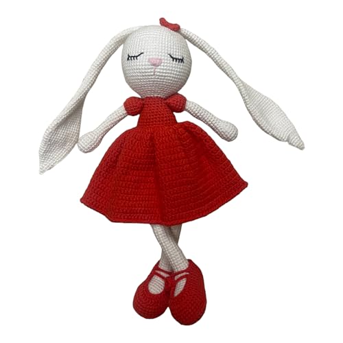 GÜLS Hase, Stofftier, Kuscheltier, Plüschtier, ROT, Schlafbegleiter, Gehäkelt, Handmade 30 cm lang für Mädchen Spielzeug neugeborenes Baby Geschenk Osterhase von GÜLS