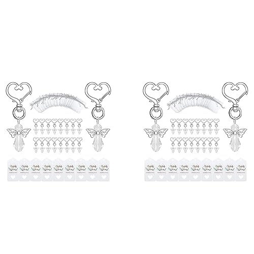 GUIJIALY 80 Sets Kristall Schmetterling mit Herzförmigem Schlüssel Anhänger Hochzeit Bevorzugungs Set, Organza Geschenk Tüten und Thank You Anhänger von GUIJIALY