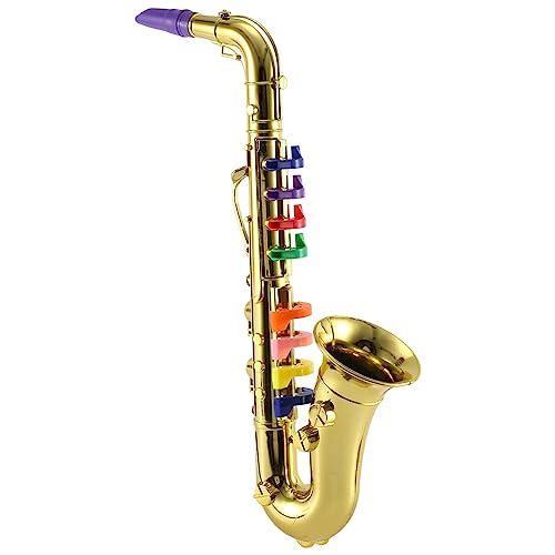 GUIJIALY Saxophon 8 Farbige Tasten Metallic Simulation Requisiten Spielen Mini Musikblasinstrumente für Kinder Geburtstag Spielzeug Gold von GUIJIALY