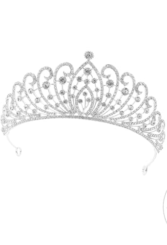 Die Krone, die Prinzessinkrone, Krone Braut Mädchen Damen Braut Legierung Picks Königin Haar Damen Stirnbänder Hochzeit Schmuck Geburtstag Mädchen Kristall Kuchen Abschlussball Strasssteine(Silver) von GUIREPTY