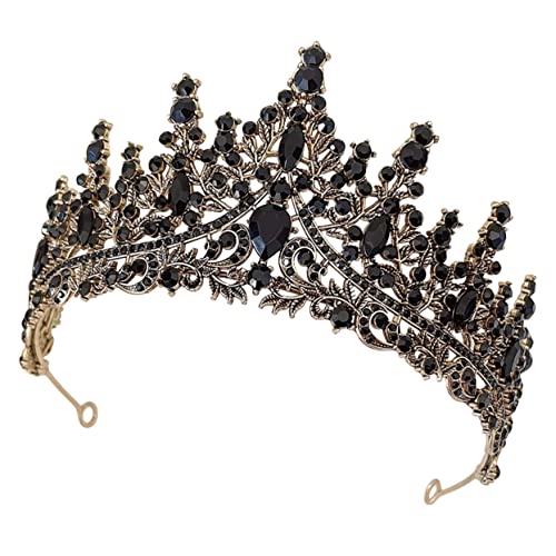 GUIREPTY Die Krone, die Prinzessinkrone, Schwarze Braut Tiara Hochzeit Strass Tiara Stirnband Damen Schwarze Krone Strass Braut Strass Braut Strass Krone Damen von GUIREPTY