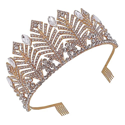 GUIREPTY Die Krone, die Prinzessinkrone, Tiara Krone Abschlussball Krone Strass Dekoration Abschlussball Form Design Haarkamm Kostüm Mädchen Tiara Krone Form Design Haar(Gold) von GUIREPTY