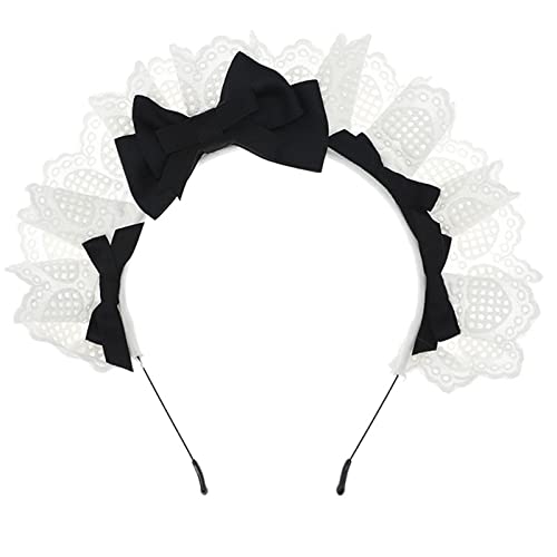 GUIREPTY Lolita Kopfschmuck, süßes Mädchen Kopfschmuck, Gothic Lolita Kopfschmuck Cosplay Haarreifen Gothic Stirnband mit Spitze Schleife Maid Kopfbedeckung Haarschmuck for Frauen (Size : Bk) von GUIREPTY