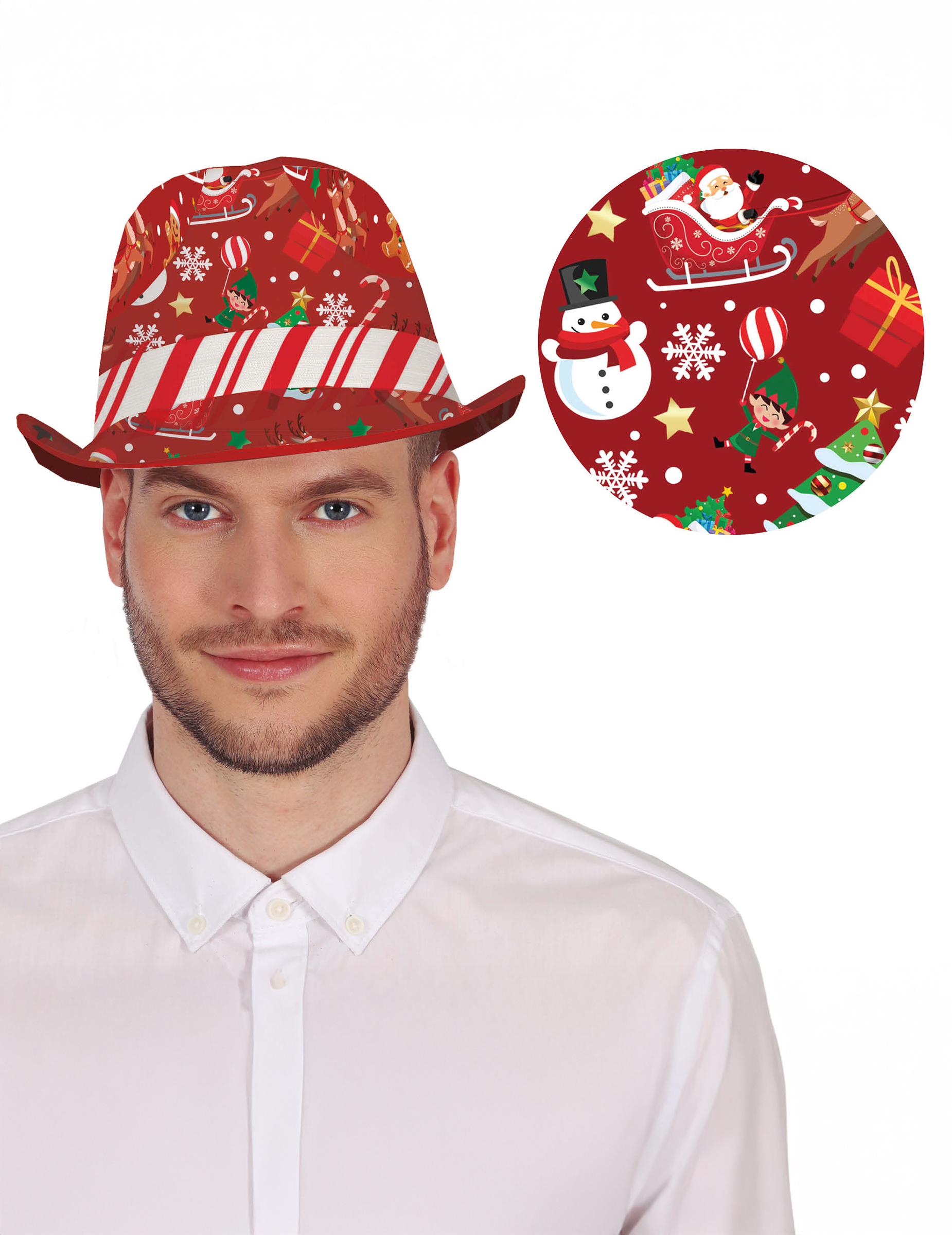 Borsalino Hut mit Weihnachtsmotiven für Erwachsene Rot Borsalino Hut mit Weihnachtsmotiven für Erwachsene Rot von GUIRMA
