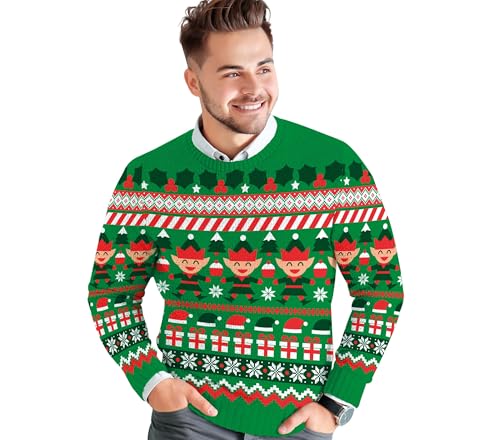 GUIRMA | Elf Weihnachtspullover (52-54/L) - Festlicher Sweater für Herren - Ideal für Weihnachts- und Silvesterfeiern - Elf Kostüm für Feiern und Events - Grün von GUIRMA