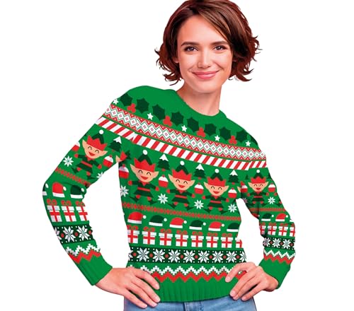 GUIRMA | Elf Weihnachtspullover Grün (42-44/L) - Festlicher Sweater für Damen - Ideal für Weihnachts- und Silvesterfeiern - Elfen Kostüm für Feiern und Events - Grün von GUIRMA