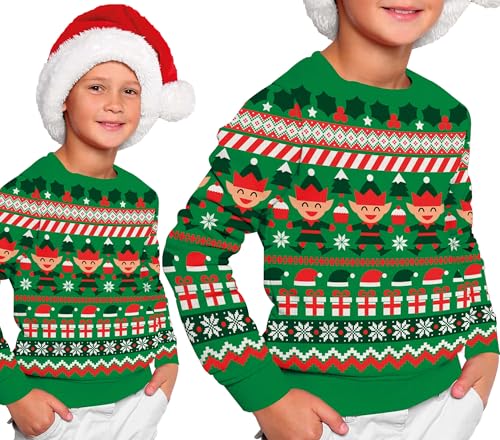 GUIRMA | Weihnachts-Elf Pullover Grün (10-12 Jahre) - Kinder Sweater für Weihnachten und Neujahr - Ideal für Elf Kostüm bei Feiern und Events - Junge - Grün von GUIRMA