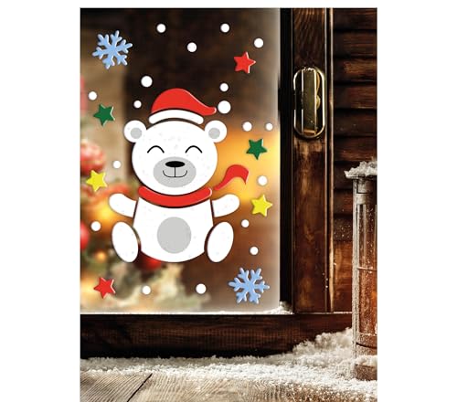 GUIRMA | Eisbär Gel Dekoration (20x25 cm) - Weihnachtsdeko für Wand, Tür und Fenster - Ideal für Weihnachts- und Silvesterfeiern - Mehrfarbig von GUIRMA