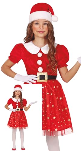 GUIRMA | Glitter Claus Kostüm für Kinder (3-4 Jahre) - Kleid, Gürtel und Hut - Weihnachts-, Weihnachtsmann- und Neujahr Kostüme für Feiern und Feste - Ideal für Mädchen - Rot von GUIRMA