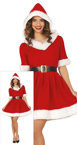 GUIRMA | Hooded Santa Girl Kostüm für Damen (36-38/S) - Kleid, Kapuze und Gürtel - Weihnachts-, Neujahrs- und Santa Claus Kostüme - Ideal für Frauen - Rot von GUIRMA