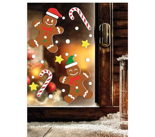 GUIRMA | Lebkuchenmann Gel Dekoration (20x25 cm) - Weihnachtsdeko für Wand, Tür und Fenster - Ideal für Weihnachts- und Silvesterfeiern - Mehrfarbig von GUIRMA