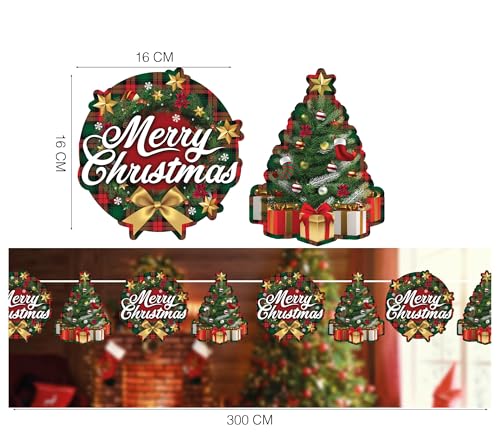 GUIRMA | Merry Christmas Girlande Multicolor (300 cm - 16x16 cm) - Weihnachtsdekoration für Feste und Feiern - Ideal für Weihnachten - Perfekt für festliche Anlässe - Multicolor von GUIRMA