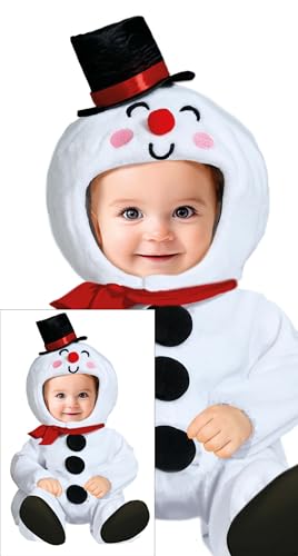 GUIRMA | Mr. Snow Baby Kostüm (12-18 Monate) - Kapuze und Overall - Schneemann Kostüme für Weihnachten, Neujahr und Winterpartys - Ideal für Babys Unisex - Weiß von GUIRMA