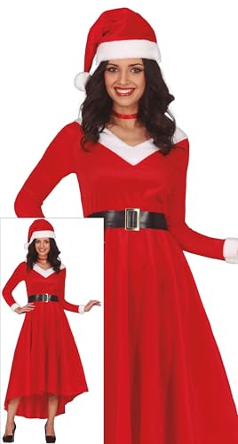 GUIRMA | Mrs Claus Kostüm für Damen (36-38/S) - Kleid und Hut - Weihnachts-, Weihnachtsmann- und Neujahr Kostüme für Feiern und Feste - Ideal für Erwachsene - Rot von GUIRMA