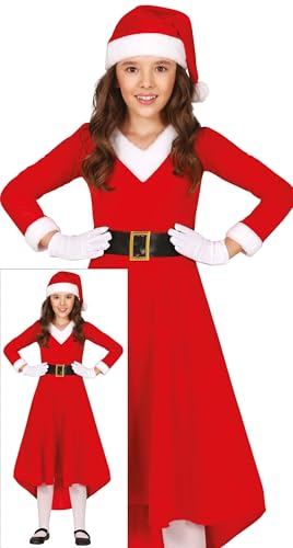 GUIRMA | Mrs Claus Kostüm für Kinder (10-12 Jahre) - Kleid, Gürtel und Hut - Weihnachts- und Weihnachtsmann Kostüme für Silvesterfeiern und Feiern - Ideal für Mädchen - Rot von GUIRMA