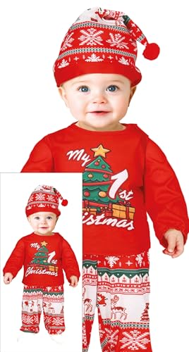 GUIRMA | My 1st Xmas Baby Pyjama (12-18 Monate) - T-Shirt, Hose und Hut - Weihnachts- und Neujahr Kostüme für Babys - Ideal für Feste und Weihnachtsfeiern - Rot von GUIRMA