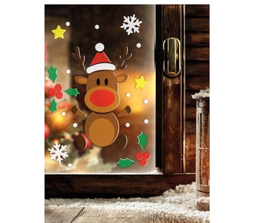 GUIRMA | Rentier Gel Dekoration (20x25 cm) - Weihnachtsdeko für Wand, Tür und Fenster - Ideal für Weihnachts- und Silvesterfeiern - Mehrfarbig von GUIRMA