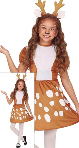 GUIRMA | Rentier Kostüm für Kinder (10-12 Jahre) - Kleid und Haarreif - Weihnachts-, Neujahrs- und Weihnachtsmann Kostüme - Ideal für Mädchen - Braun und Beige von GUIRMA