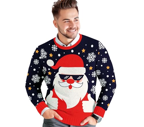 GUIRMA | Santa Weihnachtspullover Blau (48-50/M) - Festlicher Pullover für Herren - Ideal für Weihnachts- und Silvesterfeiern - Winterbekleidung für Feiern - Blau von GUIRMA