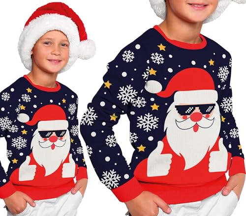 GUIRMA | Santa Weihnachtspullover Blau (5-6 Jahre) - Festlicher Pullover für Kinder - Ideal für Weihnachts- und Silvesterfeiern - Winterkleidung für Feiern und Events - Blau von GUIRMA