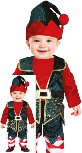 GUIRMA | Schicker Elf Baby Kostüm (18-24 Monate) - Weste, Mütze und Hose - Weihnachts- und Neujahr Kostüme für Babys - Ideal für Elf-Partys und Weihnachtsfeiern - Rot und Grün von GUIRMA