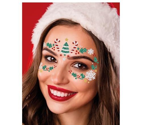 GUIRMA | Selbstklebender Gesichtsschmuck Weihnachten - Make-up Zubehör für Weihnachtsfeiern - Weihnachtsgesicht Dekoration - Ideal für Erwachsene Frauen - Mehrfarbig von GUIRMA