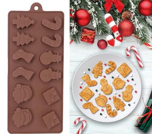 GUIRMA | Silikon Backform für 12 Plätzchen (10x20 cm) - Tischdekoration für Weihnachtsfeiern und Silvesterfeiern - Ideal für Backen und festliche Desserts - Braun von GUIRMA