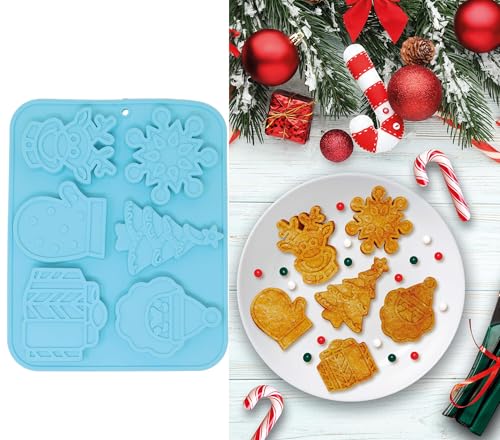 GUIRMA | Silikon Backform für 6 Plätzchen (22x18 cm) - Tischdekoration für Weihnachtsfeiern und Silvesterfeiern - Ideal für Backen und festliche Desserts - Blau von GUIRMA