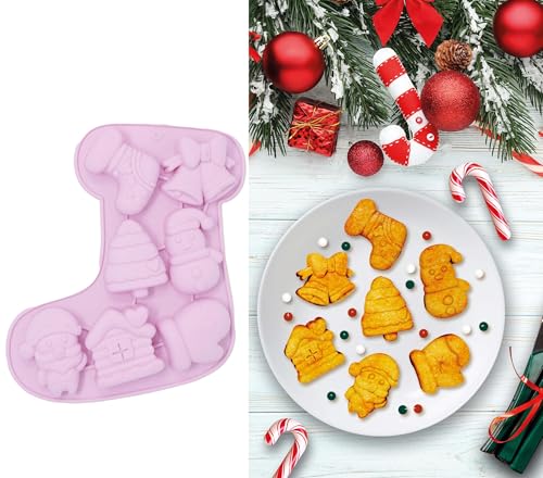 GUIRMA | Silikon Backform für 7 Plätzchen Strumpf (22 cm) - Tischdekoration für Weihnachten und Neujahr - Ideal für Partys und Themenfeiern - Rosa von GUIRMA