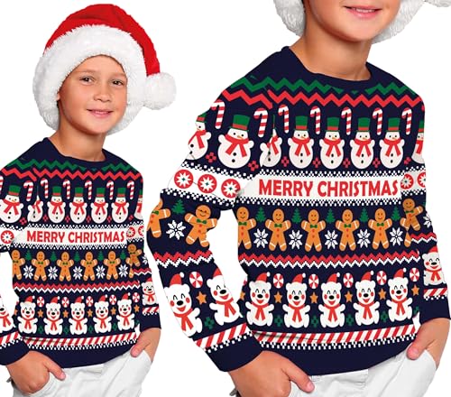 GUIRMA | Weihnachts-Pullover Schneemann Blau (10-12 Jahre) - Kinder-Sweater mit Schneemann-Design - Ideal für Weihnachts- und Neujahrsfeiern - Festliche Kleidung für Jungen - Blau von GUIRMA