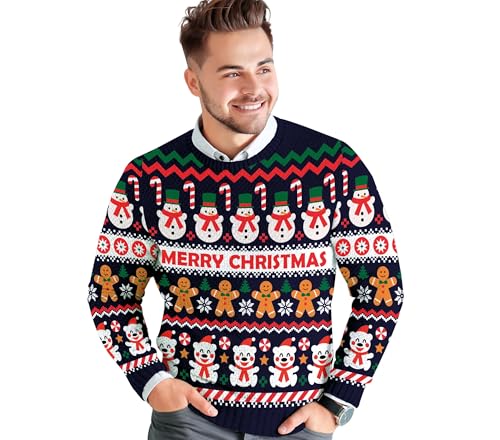 GUIRMA | Weihnachts Pullover Schneemann Blau (48-50/M) - Festlicher Sweater für Herren - Ideal für Weihnachts- und Silvesterfeiern - Inspiriert von Schneemann - Blau von GUIRMA