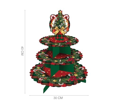 GUIRMA | Weihnachtsbaum Gebäckständer 3 Etagen (40x30 cm) - Einweg Tischdekoration für Weihnachts- und Neujahrsfeiern - Ideal für festliche Events - Rot Grün von GUIRMA