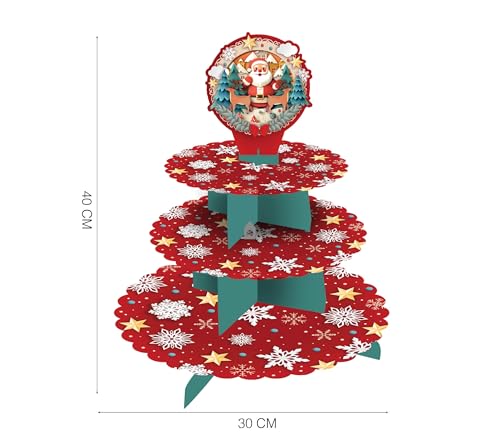 GUIRMA | Weihnachtsgebäckständer 3 Etagen (40x30 cm) - Einweg Tischdekoration für Weihnachts- und Neujahrsfeiern - Ideal für festliche Events - Mehrfarbig von GUIRMA