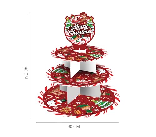 GUIRMA | Weihnachtsgebäckständer 3 Etagen (40x30 cm) - Einweg Tischdekoration für Weihnachts- und Neujahrsfeiern - Ideal für festliche Events - Rot Weiß von GUIRMA