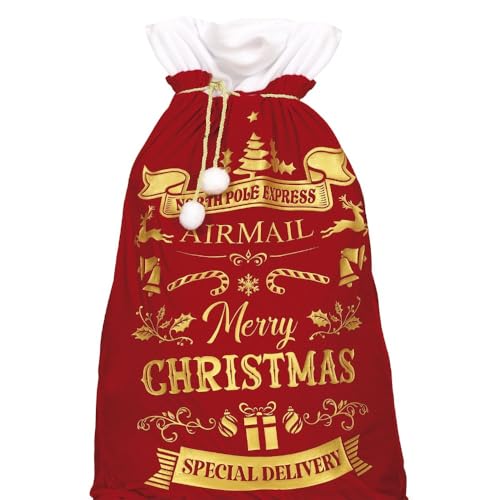 GUIRMA | Weihnachtsmann Geschenkesack (60x95 cm) - Weihnachtsdekoration für Feste und Feiern zu Weihnachten und Neujahr - Ideal für festliche und thematische Anlässe - Rot Gold von GUIRMA