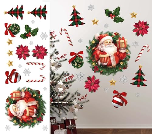 GUIRMA | Weihnachtsmann Wandaufkleber (25x70 cm) - Wandsticker für Weihnachten und Neujahr - Ideal für Türen und Fenster bei Festen und Weihnachtsfeiern - Mehrfarbig von GUIRMA