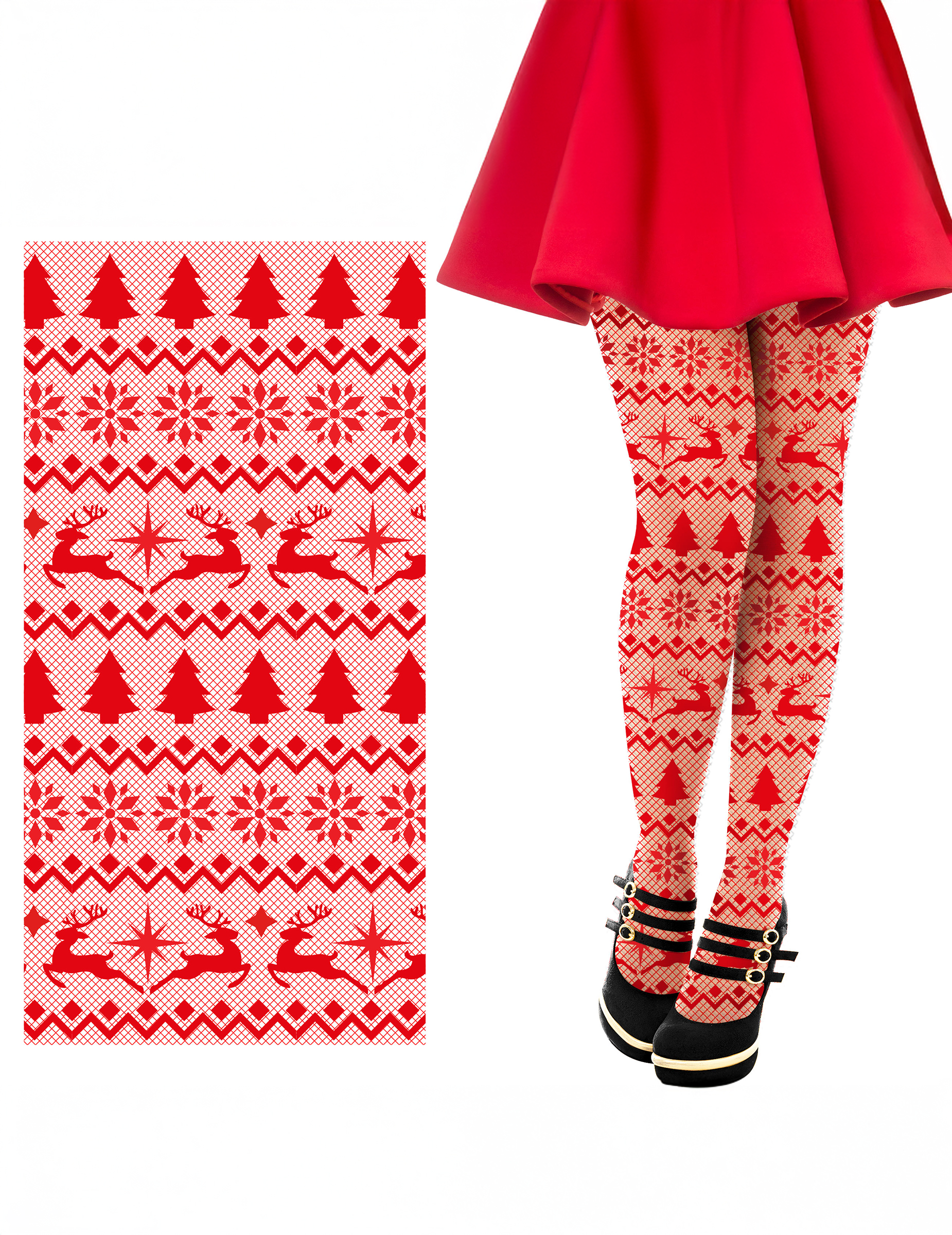 Netzstrümpfe mit Weihnachtsmotiven für Erwachsene Rot Netzstrümpfe mit Weihnachtsmotiven für Erwachsene Rot von GUIRMA