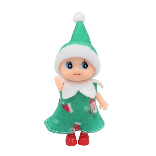 Weihnachtself, Winzige Elfen-Puppe, Weihnachtselfen Figuren Mini Elfen, kleiner Helfer des Weihnachtsmanns Mit Beweglichem Kopf Und Füßen, Little Elf Puppe Spielzeug für Jungen Mädchen (Grün) von GUIZIYAO