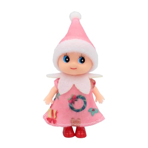 Weihnachtself, Winzige Elfen-Puppe, Weihnachtselfen Figuren Mini Elfen, kleiner Helfer des Weihnachtsmanns Mit Beweglichem Kopf Und Füßen, Little Elf Puppe Spielzeug für Jungen Mädchen (Rosa) von GUIZIYAO