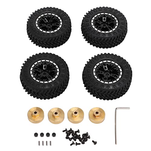 GULEEK 4 Stück 55 mm Gummireifen vorne und hinten mit 5-Speichen-Metallfelgen-Set für Axial SCX24 RC-Raupenwagen im Maßstab 1:24, verbesserte Offroad-Reifen (Schwarz) von GULEEK