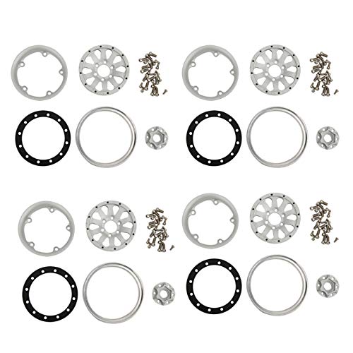 GULEEK 4-teiliges 1,9-Zoll-Radnabenset aus Aluminiumlegierung für 1/10 RC Crawler Axial SCX10 SCX10 II 90046 Upgrade-Teile (Silberweiß + schwarzer Clip Typ B) von GULEEK